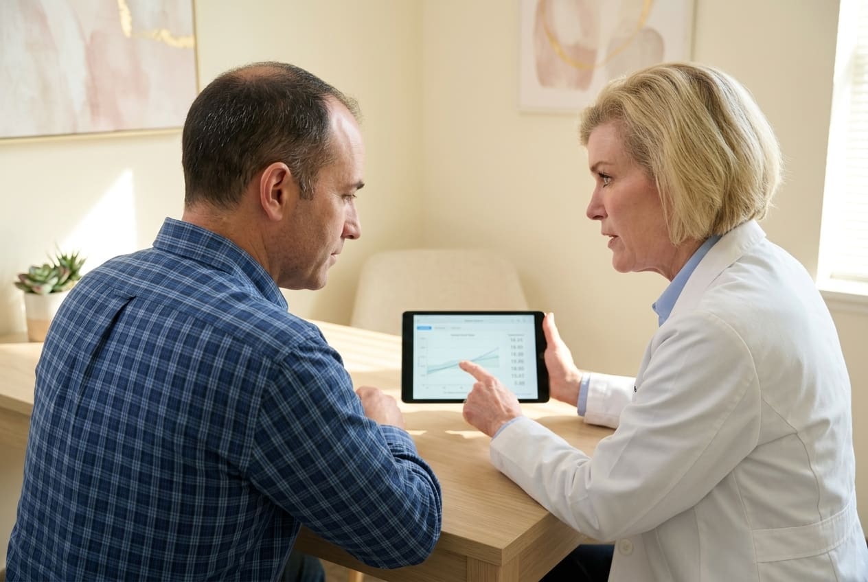 Dr. Julia Springs discussing testosterone therapy with male patient