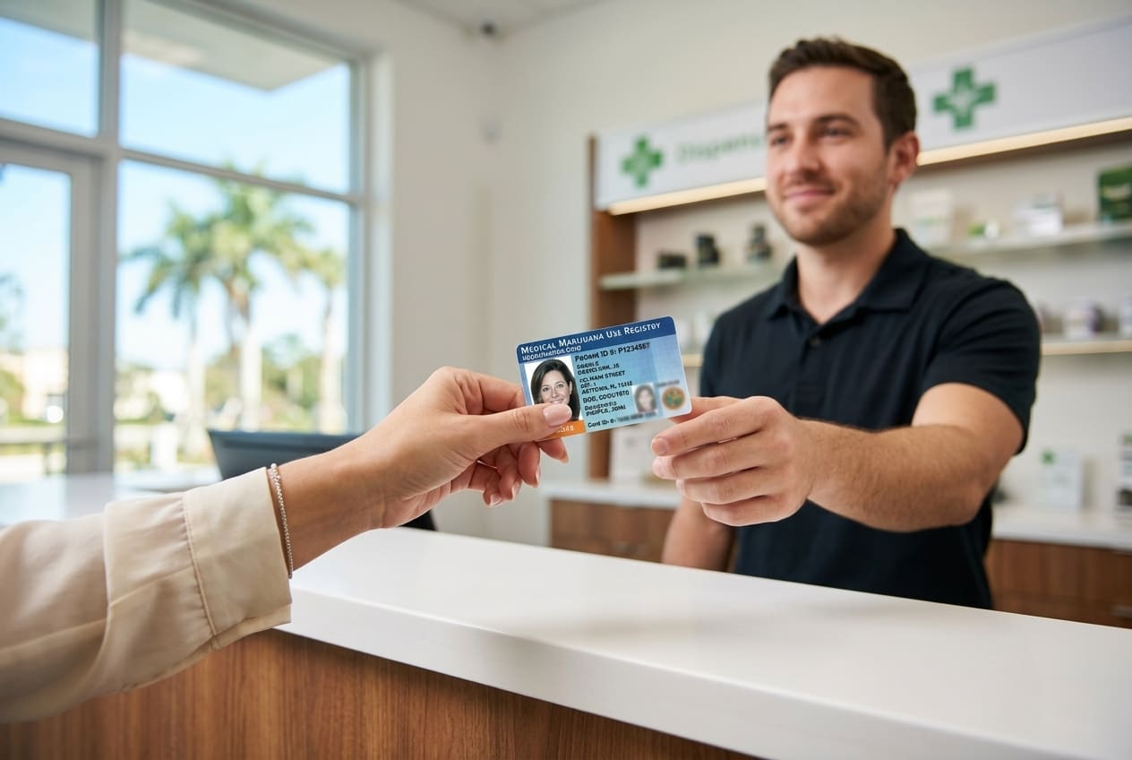 Medical marijuana card presented at dispensary counter