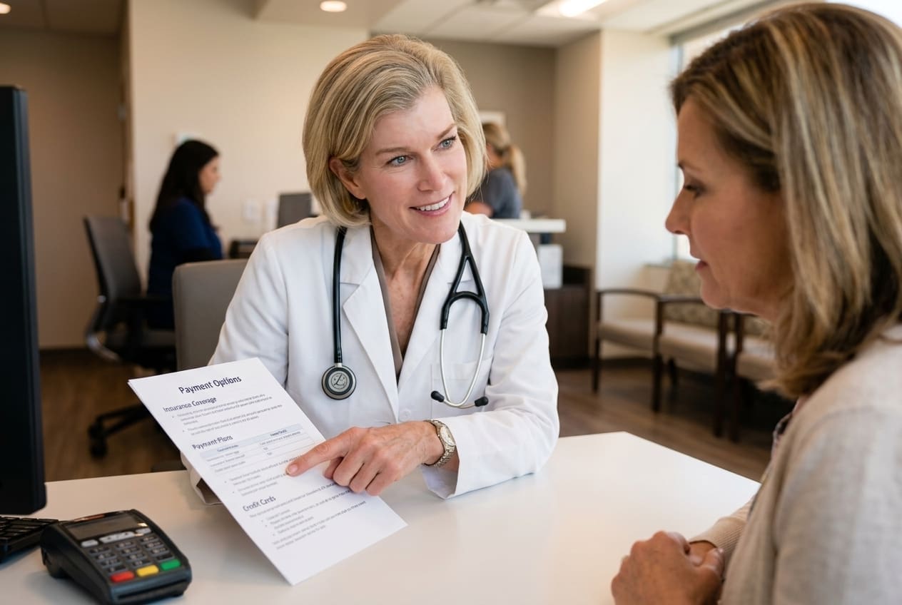 Dr. Julia Springs discussing payment options with a patient